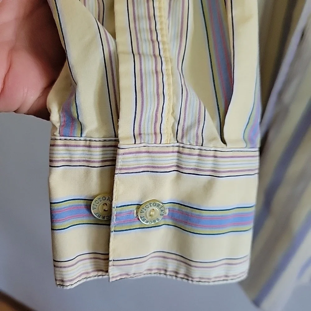 Victoria‎ Secret Pajama Sleep Shirt Large Cotton Striped Casual Lounge Preppy